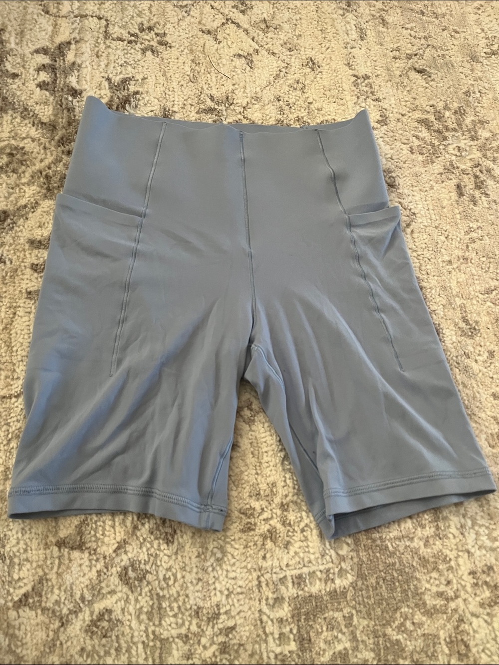 aerie High-Rise Light Blue Athletic Bike Shorts with Side Pockets, 7 inch length